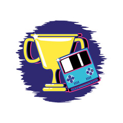 handle video game with trophy cup