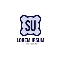 Initial SU logo template with modern frame. Minimalist SU letter logo vector illustration