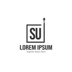 Initial SU logo template with modern frame. Minimalist SU letter logo vector illustration