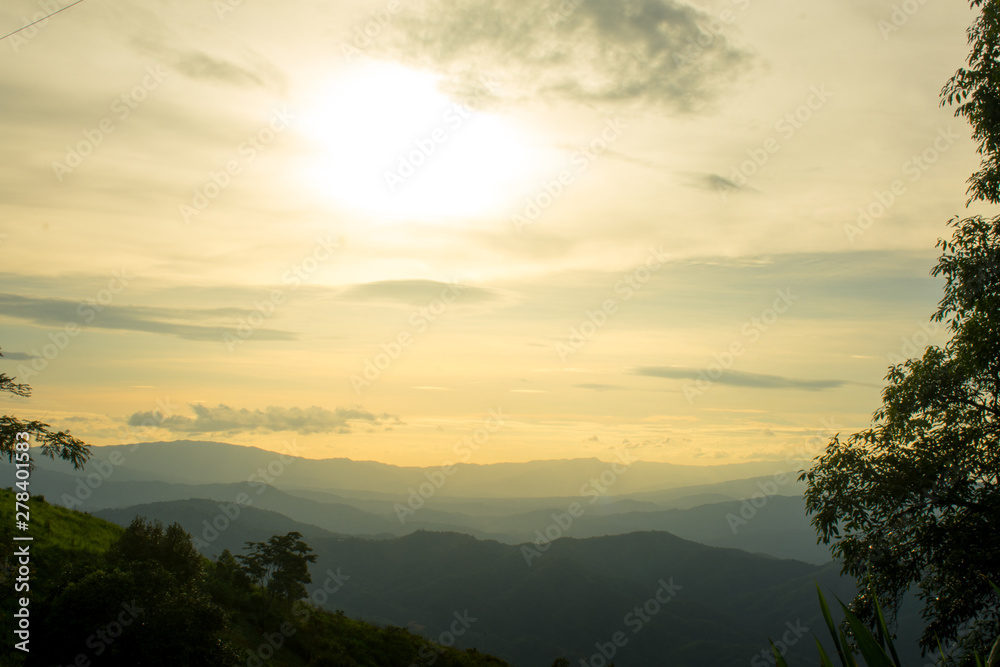 Canvas Prints the longitudinal mountains and the setting sun and the forest on doi tung