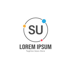 Initial SU logo template with modern frame. Minimalist SU letter logo vector illustration