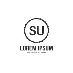 Initial SU logo template with modern frame. Minimalist SU letter logo vector illustration