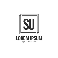 Initial SU logo template with modern frame. Minimalist SU letter logo vector illustration