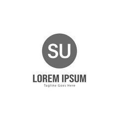 Initial SU logo template with modern frame. Minimalist SU letter logo vector illustration