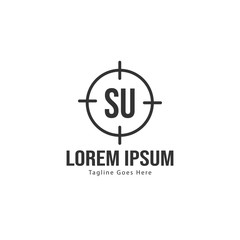 Initial SU logo template with modern frame. Minimalist SU letter logo vector illustration
