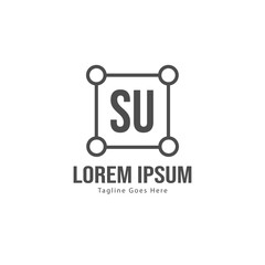 Initial SU logo template with modern frame. Minimalist SU letter logo vector illustration