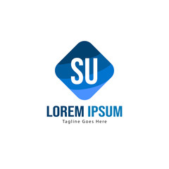 Initial SU logo template with modern frame. Minimalist SU letter logo vector illustration