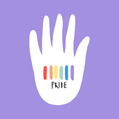 Gay Pride LGBT concept. Rainbow colored hand. Cartoon style vector, colorful illustration.