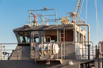 Fototapeta na wymiar command cabin of a military auxiliary boat. outside view