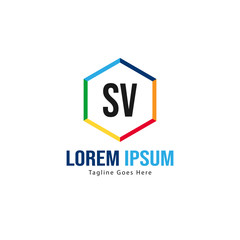 Initial SV logo template with modern frame. Minimalist SV letter logo vector illustration