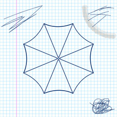 Sun protective umbrella fo beach line sketch icon isolated on white background. Large parasol for outdoor space. Beach umbrella. Summer vacation or picnic accessory. Vector Illustration © mingirov