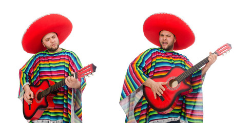 Funny mexican with guitar isolated on white