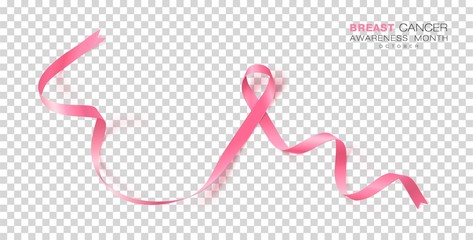 Breast Cancer Awareness Month. Pink Color Ribbon Isolated On Transparent Background. Vector Design Template For Poster.