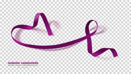 Honors Caregivers. National Family Caregivers Month. Plum Color Ribbon Isolated On Transparent Background. Vector Design Template For Poster.