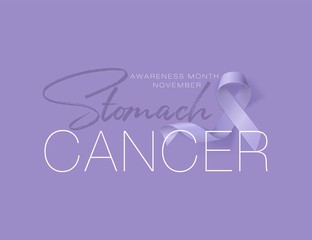 Stomach Cancer Awareness Calligraphy Poster Design. Realistic Periwinkle Ribbon. November is Cancer Awareness Month. Vector