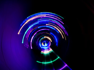 Colorful led light movement circle shape in darkness