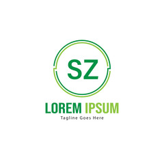 Initial SZ logo template with modern frame. Minimalist SZ letter logo vector illustration