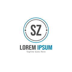 Initial SZ logo template with modern frame. Minimalist SZ letter logo vector illustration