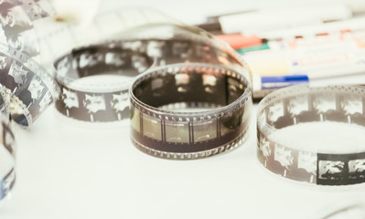 Cinema film reel or filmstrip, close up picture