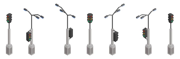 street poles traffic lights collection isometric