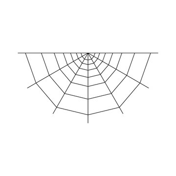 Half spider web isolated on white background. Halloween spiderweb element. Cobweb line style. Vector illustration for any design.