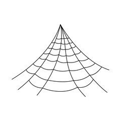 Hanging spider web isolated on white background. Halloween spiderweb element. Cobweb line style. Vector illustration for any design.