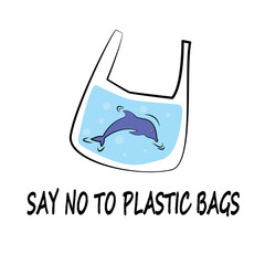 Dolphin Say No to Plastic Vector Illustration Doodle Style
