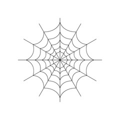 Round whole spider web isolated on white background. Halloween spiderweb element. Cobweb line style. Vector illustration for any design.