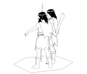 warrior character, contour visualization, 3D illustration, sketch, outline