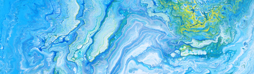 Obraz premium photography of abstract marbleized effect background. Blue and white creative colors. Beautiful paint. banner