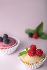 Muffins with blackberry and  raspberries. Delicious muffins with raspberries - sweet food