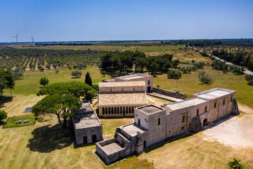 Aerial view, Santa Maria di Cerrate abbey, Lecce, Apulia , Italy, Region Brindisi, June 2019