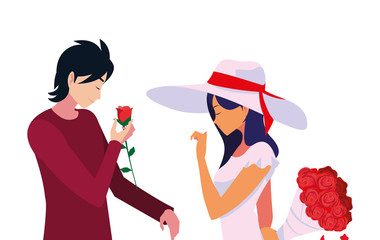 man giving bouquet flowers a woman