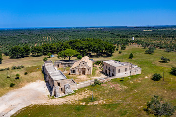Fototapeta na wymiar Aerial view, Santa Maria di Cerrate abbey, Lecce, Apulia , Italy, Region Brindisi, June 2019