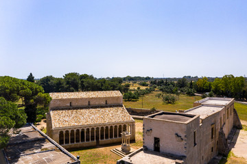 Aerial view, Santa Maria di Cerrate abbey, Lecce, Apulia , Italy, Region Brindisi, June 2019