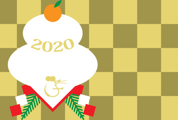 年賀状2020ねずみと鏡餅