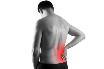 Kidney stones, pain in a man's body isolated on white background, chronic diseases of the urinary...