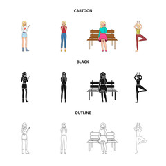 Vector illustration of posture and mood icon. Collection of posture and female stock symbol for web.