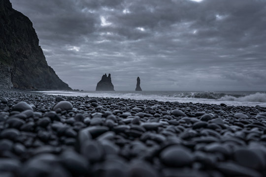 Black beach in Iceland with a dramatic sky