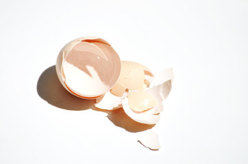 Broken shell of egg isolated on white background,photo