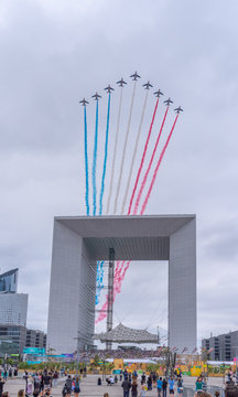 Paris, France - 07 17 2019: Air Show Of July 14. Alphajet Of The Patrol Of France