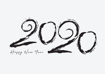 2020 text design Black color, Collection of Happy New Year and happy holidays, lettering design element, handwritten isolated on white background. Calendar 2020