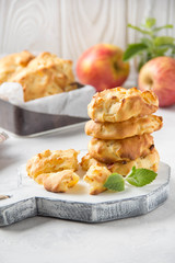 Homemade apple cookies with milk and mint, soft and tender biscuits. Summer dessert, autumn food, breakfast for children, sweet lunch