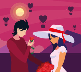 man giving flower a woman romantic