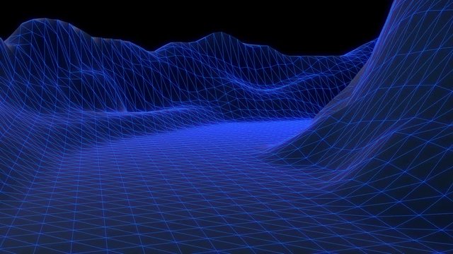 Abstract geometric background with moving digital landscape or waves. Loopable futuristic 3d animation.