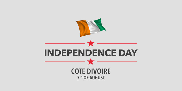 Cote Divoire happy independence day greeting card, banner, vector illustration