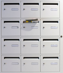 Group of mailboxes in the lobby of a building