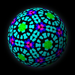 Artfully designed and colorful ball, 3D illustration on black background