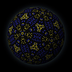 Artfully designed and colorful ball, 3D illustration on black background