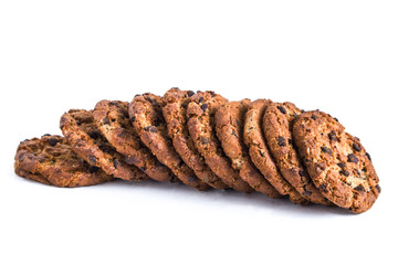 chocolate cookies horizontal stack isolated on white background 